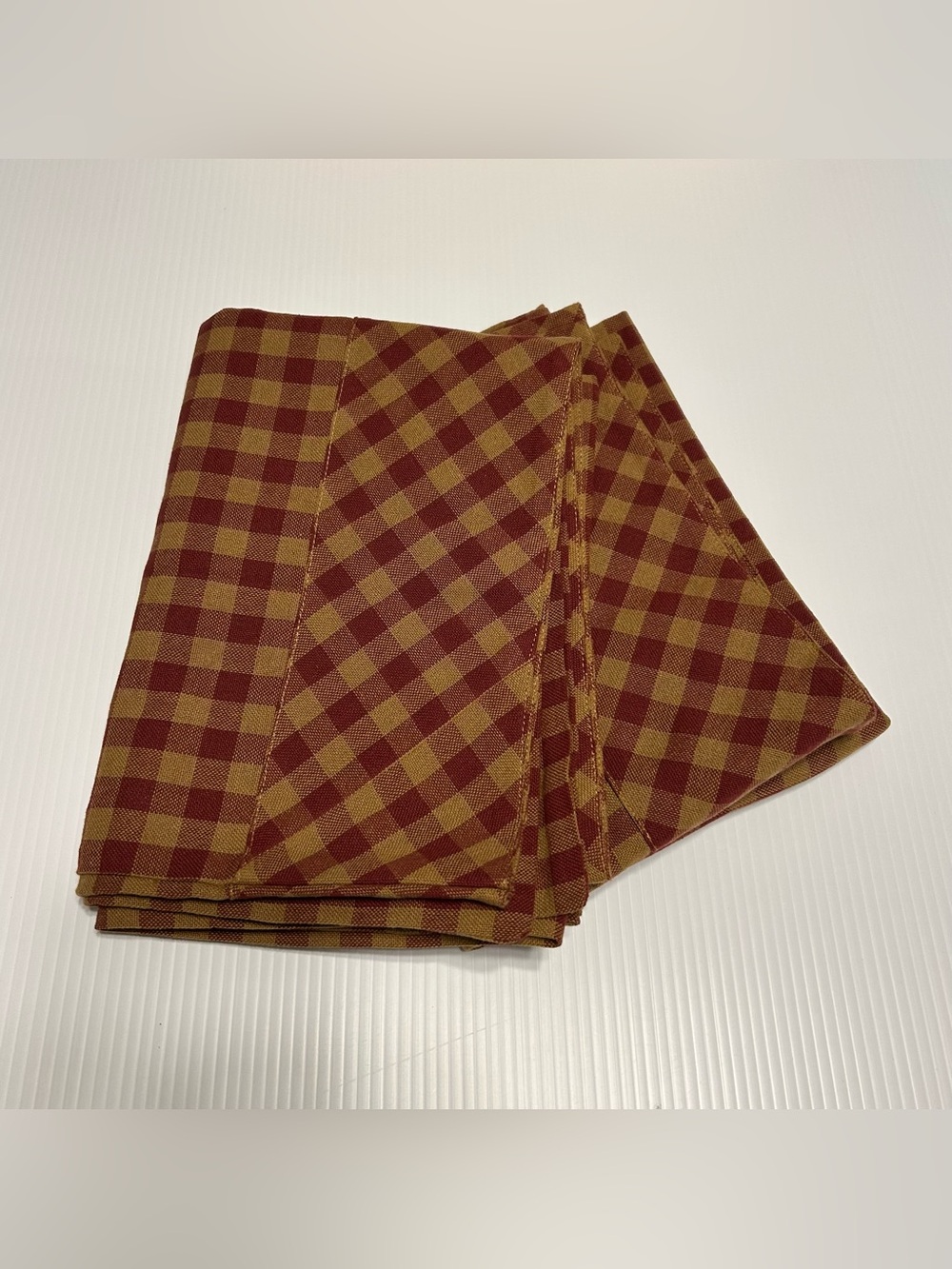 2 Check Pillow Cases Standard Burgundy Tan Primitive Cabin 100%Cotton VHC Brands